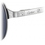 Cartier - Navigator - Platino Spazzolata Lenti Blu - Santos de Cartier Collection - Occhiali da Sole - Cartier Eyewear