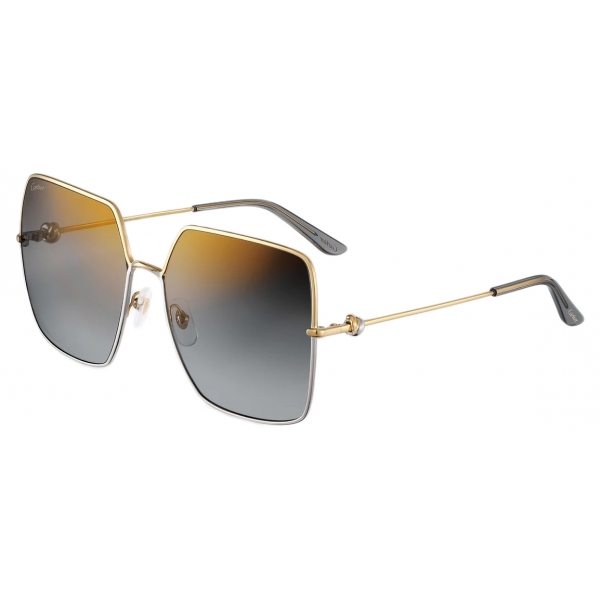 Cartier - Square Oversize - Gold Blue Radié Lenses with Gold Flash - Trinity Collection - Sunglasses - Cartier Eyewear