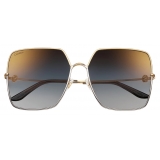 Cartier - Square Oversize - Gold Blue Radié Lenses with Gold Flash - Trinity Collection - Sunglasses - Cartier Eyewear