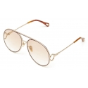Chloé - Austine Sunglasses in Metal - Gold Burgundy Gradient Peach - Chloé Eyewear