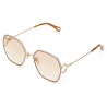 Chloé - Austine Small Sunglasses in Metal - Gold Burgundy Gradient Peach - Chloé Eyewear