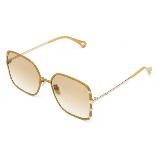 Chloé - Celeste Sunglasses in Metal - Gold Ochre Gradient Brown - Chloé Eyewear