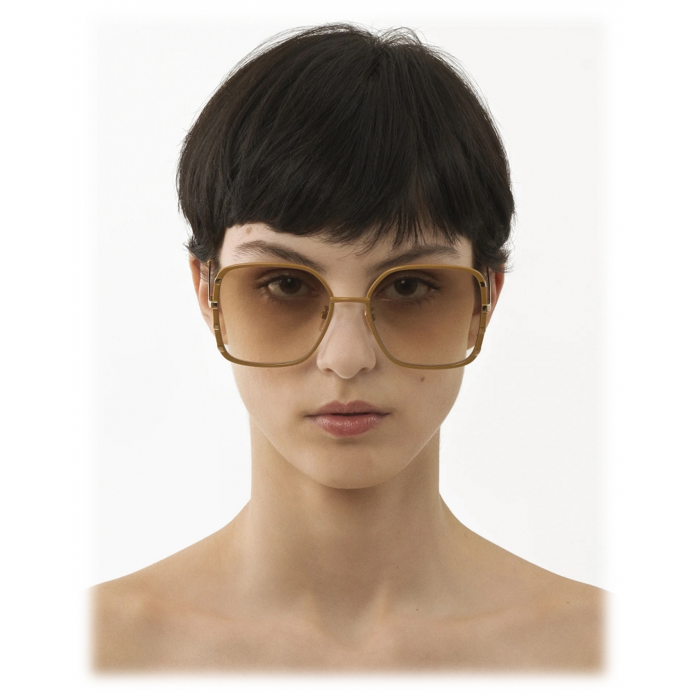 Chloé - Celeste Sunglasses in Metal - Gold Ochre Gradient Brown - Chloé ...