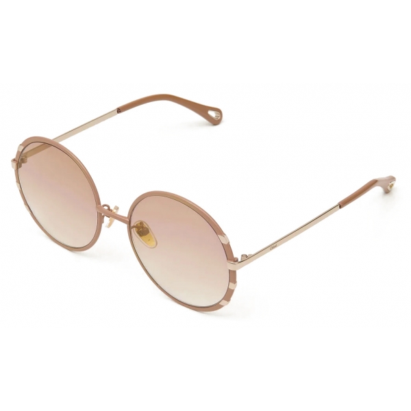 Chloé - Celeste Sunglasses in Metal - Nude Gold Coral - Chloé Eyewear