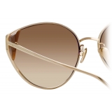 Linda Farrow - Liv Cat-Eye Sunglasses in Light Gold and Brown - LFL1029C2SUN - Linda Farrow Eyewear