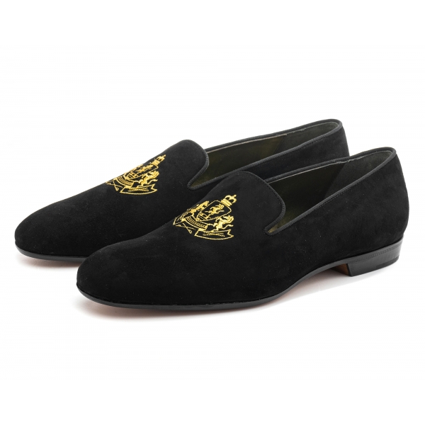 Vittorio Martire - Loafer in Suede with Logo - Black - Italian Artisan ...