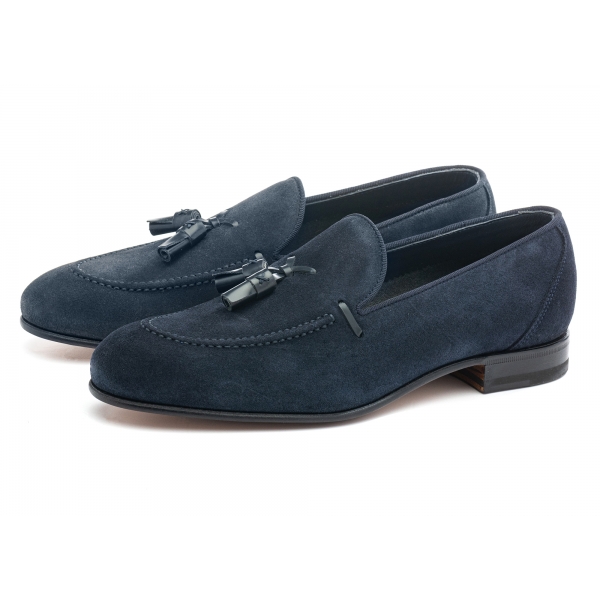 Vittorio Martire - Loafer in Suede with Tassels - Blue - Italian ...