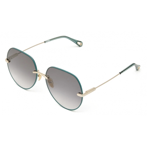 Chloé - Benjamine Sunglasses in Metal - Gold Petrol - Chloé Eyewear