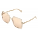 Chloé - Occhiali da Sole Zelie in Metallo - Bianco Havana Marrone Chiaro - Chloé Eyewear