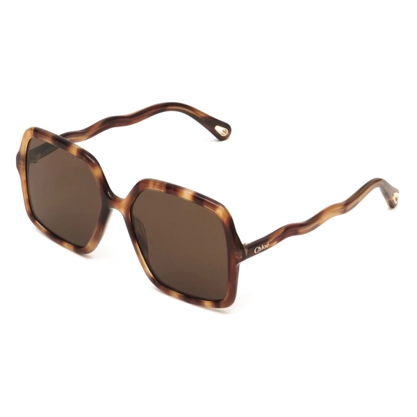 Chloé - Zelie Sunglasses in Metal - Medium Havana Brown - Chloé Eyewear
