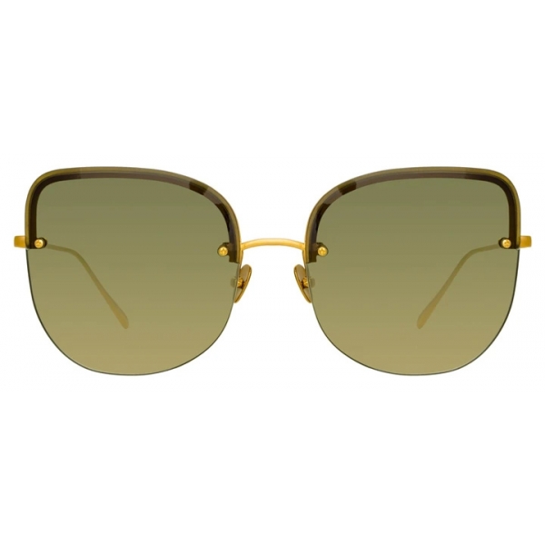 Linda Farrow - Loni Cat-Eye Sunglasses in Yellow Gold and Green - LFL1099C2SUN - Linda Farrow Eyewear
