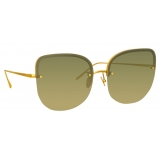 Linda Farrow - Loni Cat-Eye Sunglasses in Yellow Gold and Green - LFL1099C2SUN - Linda Farrow Eyewear