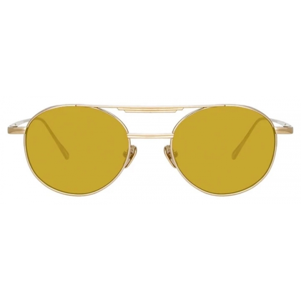 Linda Farrow - Lou Oval Sunglasses in Yellow Gold and Green - LFL1046C2SUN - Linda Farrow Eyewear