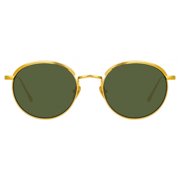Linda Farrow - Marlon Oval Sunglasses in Yellow Gold and Green - LFL1076C1SUN - Linda Farrow Eyewear