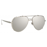 Linda Farrow - Newman Aviator Sunglasses in White Gold and Silver - LFL1039C5SUN - Linda Farrow Eyewear