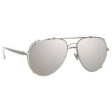 Linda Farrow - Occhiali da Sole Aviator Newman in Oro Bianco e Argento - LFL1039C5SUN - Linda Farrow Eyewear