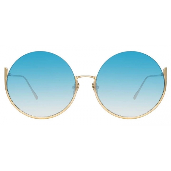 Linda Farrow - Olivia Round Sunglasses in Light Gold and Blue - LFL1006C7SUN - Linda Farrow Eyewear