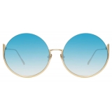 Linda Farrow - Occhiali da Sole Rotondi Olivia in Oro Chiaro e Blu - LFL1006C7SUN - Linda Farrow Eyewear