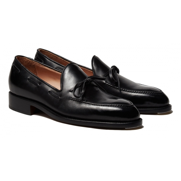 Viola Milano - Milanese Handwelted String Loafer - Black - Handmade in Italy - Luxury Exclusive Collection