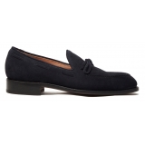 Viola Milano - Milanese Handwelted String Loafer - Navy Suede - Handmade in Italy - Luxury Exclusive Collection