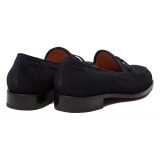 Viola Milano - Milanese Handwelted String Loafer - Navy Suede - Handmade in Italy - Luxury Exclusive Collection