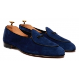 Viola Milano - Mocassino in Camoscio Belga Sfoderato - Blu - Handmade in Italy - Luxury Exclusive Collection