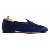 Viola Milano - Unlined Belgian Suede Loafer - Blue - Handmade in Italy - Luxury Exclusive Collection