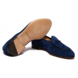 Viola Milano - Mocassino in Camoscio Belga Sfoderato - Blu - Handmade in Italy - Luxury Exclusive Collection