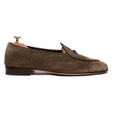 Viola Milano - Unlined Belgian Suede Loafer - Olive - Handmade in Italy - Luxury Exclusive Collection