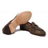 Viola Milano - Unlined Belgian Suede Loafer - Olive - Handmade in Italy - Luxury Exclusive Collection