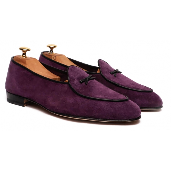 Viola Milano - Unlined Belgian Suede Loafer - Purple - Handmade in Italy - Luxury Exclusive Collection