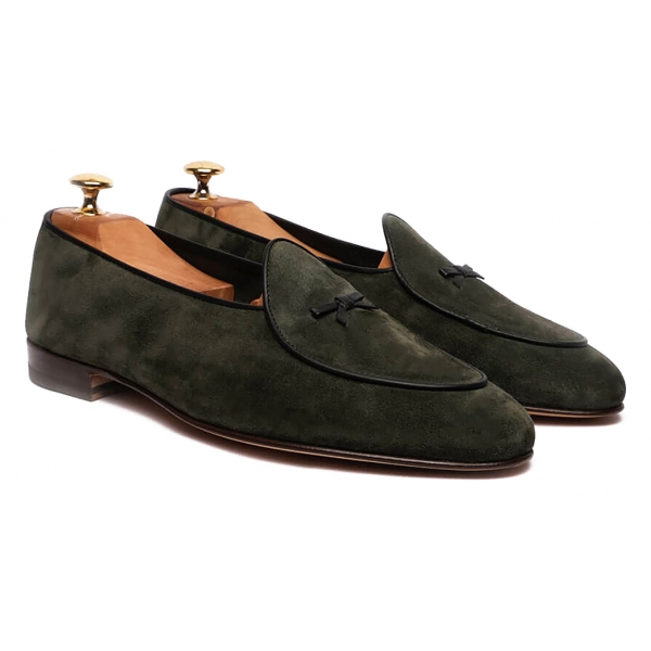Viola Milano - Unlined Belgian Suede Loafer - Green - Handmade in Italy - Luxury Exclusive Collection