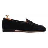 Viola Milano - Unlined Belgian Suede Loafer - Navy - Handmade in Italy - Luxury Exclusive Collection
