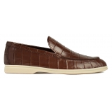 Viola Milano - Unlined Capri Croco Loafer - Cognac - Handmade in Italy - Luxury Exclusive Collection