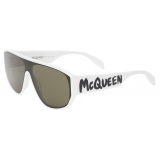 Alexander McQueen - Occhiali da Sole a Mascherina McQueen Graffiti - Bianco Verde - Alexander McQueen Eyewear