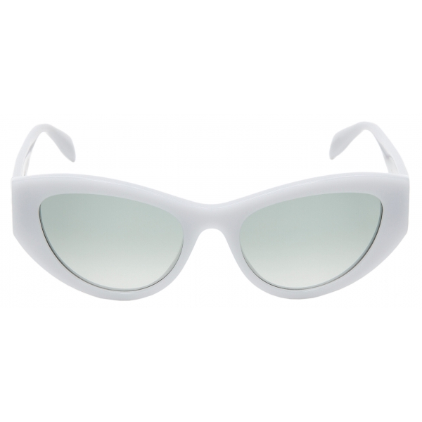 Alexander McQueen - Occhiali da Sole Cat Eye Seal Logo da Donna - Azzurro Opale Verde - Alexander McQueen Eyewear