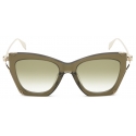Alexander McQueen - Women's Skull Hinge Soft Square Sunglasses - Green Khaki - Alexander McQueen Eyewear