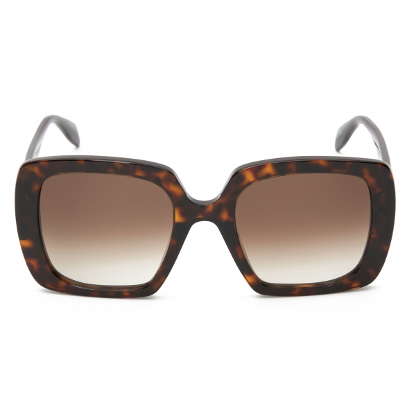 Alexander McQueen - Women's Seal Logo Square Sunglasses - Havana Brown - Alexander McQueen Eyewear