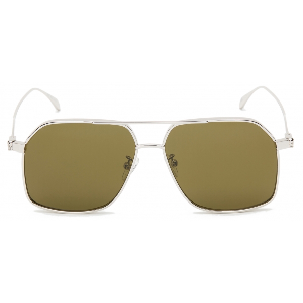 Alexander McQueen - Men's Skull Angle Caravan Sunglasses - Silver Military Green - Alexander McQueen Eyewear