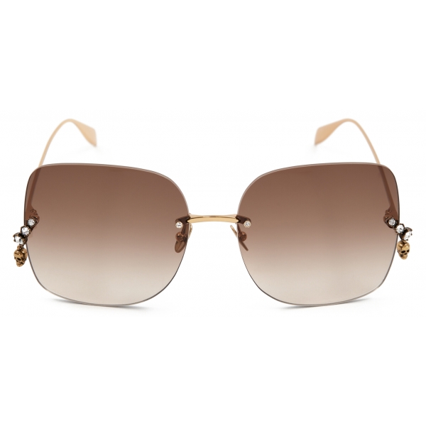 Alexander McQueen - Women's Skull Pendant Jewelled Sunglasses - Antique Gold Brown - Alexander McQueen Eyewear