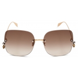 Alexander McQueen - Women's Skull Pendant Jewelled Sunglasses - Antique Gold Brown - Alexander McQueen Eyewear