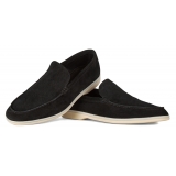 Viola Milano - Unlined Capri Suede Loafer - Black - Handmade in Italy - Luxury Exclusive Collection