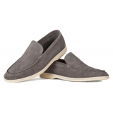 Viola Milano - Mocassino Capri Scamosciato Sfoderato - Grigio - Handmade in Italy - Luxury Exclusive Collection