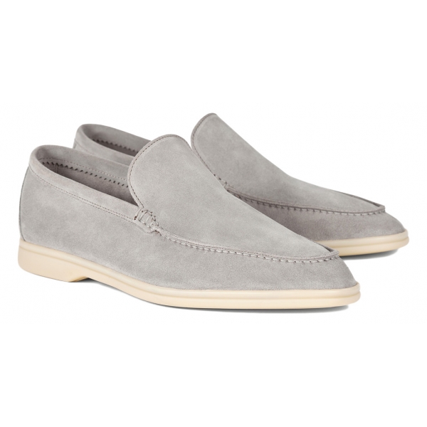 Viola Milano - Unlined Capri Suede Loafer - Light Grey - Handmade in Italy - Luxury Exclusive Collection