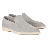 Viola Milano - Unlined Capri Suede Loafer - Light Grey - Handmade in Italy - Luxury Exclusive Collection