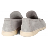 Viola Milano - Mocassino Capri Scamosciato Sfoderato - Grigio Chiaro - Handmade in Italy - Luxury Exclusive Collection