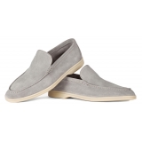 Viola Milano - Mocassino Capri Scamosciato Sfoderato - Grigio Chiaro - Handmade in Italy - Luxury Exclusive Collection