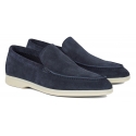 Viola Milano - Mocassino Capri Scamosciato Sfoderato - Navy - Handmade in Italy - Luxury Exclusive Collection