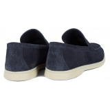 Viola Milano - Mocassino Capri Scamosciato Sfoderato - Navy - Handmade in Italy - Luxury Exclusive Collection