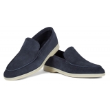 Viola Milano - Mocassino Capri Scamosciato Sfoderato - Navy - Handmade in Italy - Luxury Exclusive Collection